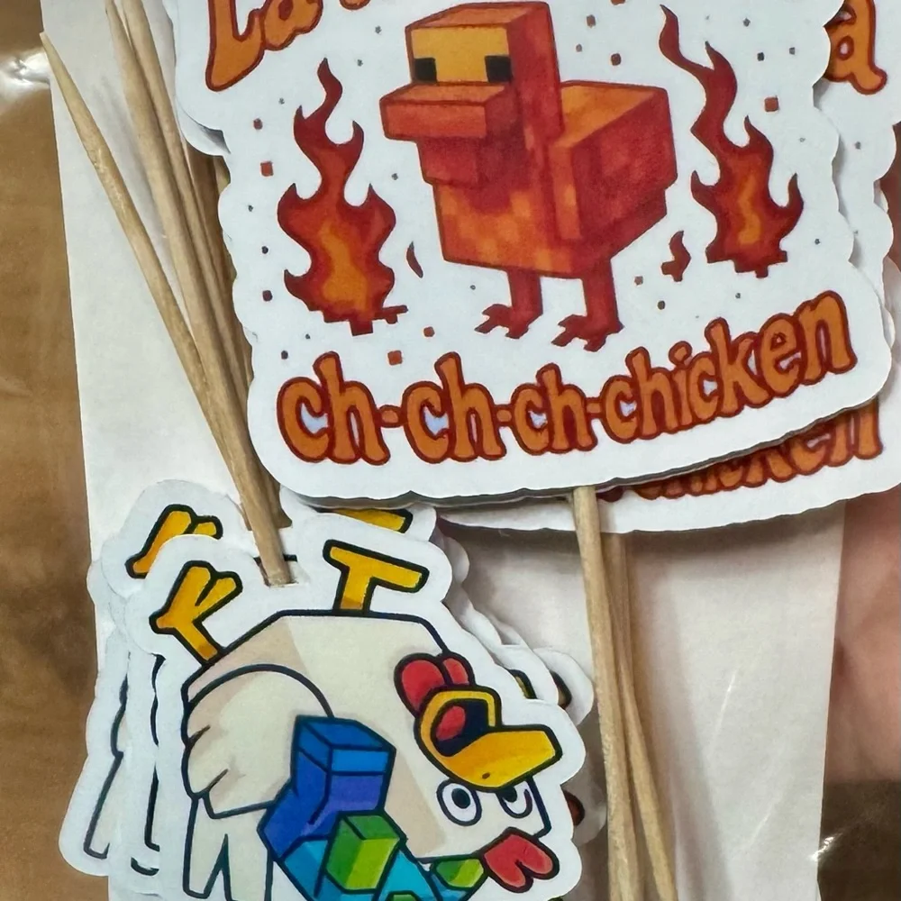Minecraft chicken lava Party Cupcake Toppers - Multicolor